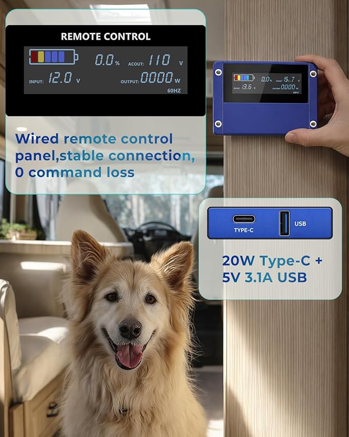 4000 Watt Pure Sine Wave Inverter, DC 12V to 120V AC Power Inverter for Vehicle, RV, Truck, Off-Grid, Car Power Inverter with 4 AC Outlet, 20W USB-C, 5V/3.1A USB, Remote & Panel Control, Surge 8000W