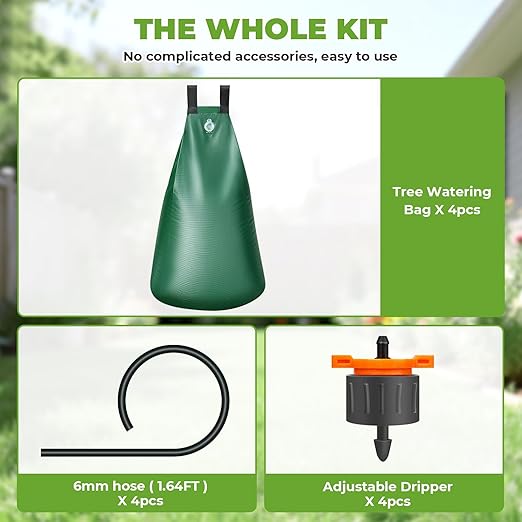 HIRALIY 20 Gallon Tree Watering Bag, 4 Pack, Slow Release 1-5 Days, Deep Root & Automatic Drip Irrigation System, for Multi-Trunk Newly Planted Small Trees and Shrubs