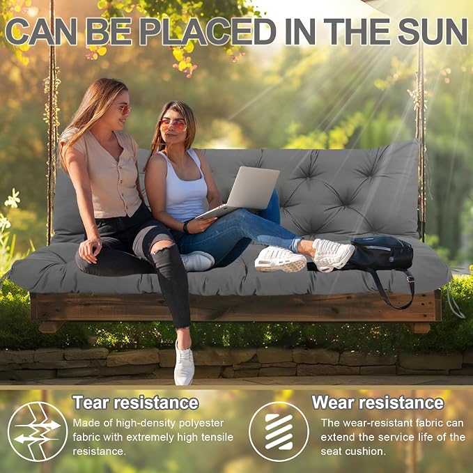 Premium 5"Thick Waterproof Outdoor Swing Cushions Sturdy Durable 2-3 Seat Replacement Porch Swing Cushions with Backrest&Ties Bench Cushion for Outdoor Furniture Backyard Patio(Gray60x40inch)