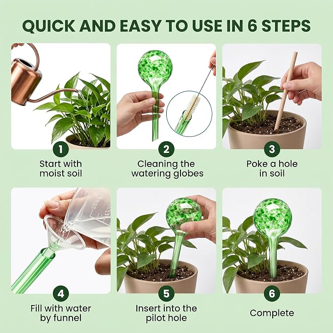 Plant Watering Globes Automatic Glass Watering Bulbs, Glass Ball Planter, Decorative Garden Watering Plant Watering Bulbs with 8-Pack, 2.87 inch Diameter