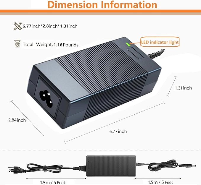 for Jackery 300/500/550 Charger,24V 90W AC Adapter for Jackery Portable Power Station Explorer 300 500 550 E300 E500 E550 Solar Generator 293Wh 518Wh 550Wh Lithium Battery Giomre M6 Power Supply Cord