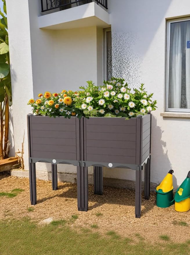 Raised Garden Bed with Legs, Outdoor Planter Boxes & Rectangular Planter, Elevated Above Ground Garden Bed Plastic Flower Pot for Patio Yard, 23.62" × 11.81" × 22.44"