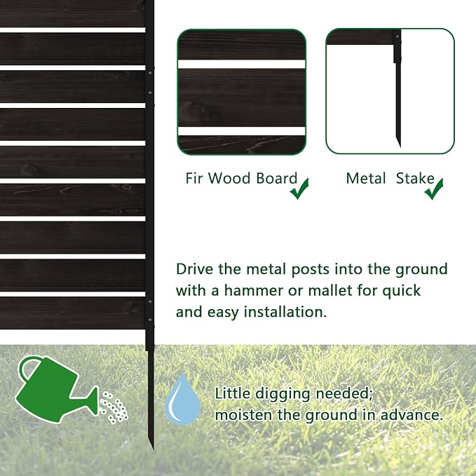 Wooden Privacy Screen 38" W×61" H No Dig Patio Fence 1 Panel (Chocolate) | For Trash Can AC Units & Pool Equipment, Decorative Patio Outdoor, privacy screen with Metal Stakes