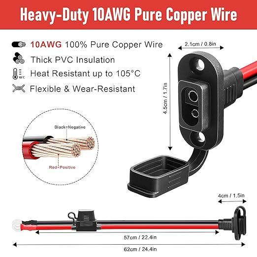 SAE to O Ring Connector 2FT 10AWG, SAE Battery Quick Connect Plug Waterproof Extension Cable for Solar Panel, Street & Road Glide Motorcycle Charging Port Upgrade, RV, Solar Generator Battery Charger