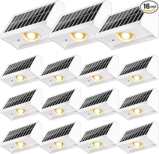 Solar Fence Lights Outdoor Waterproof High Brightness LED Spot Lens Deck Lights 7 Mode Warm & Cool White RGB Solar Powered Wall Lighting Decor for Outside Patio Step Backyard Railing - 16 Pack(White)