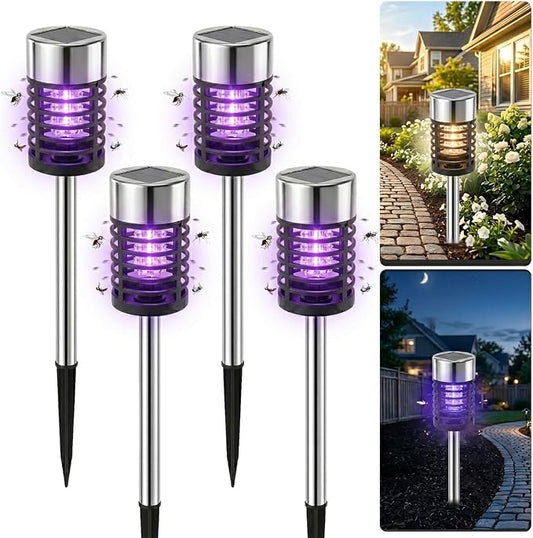 4Pack Solar Bug Zapper Outdoor Mosquito Repellent,Waterproof Mosquito Zapper for Outside,Mosquito Trap Used to Repel Gnat Small Flying Insect,Solar Fly Zapper Outdoor for Garden Patio