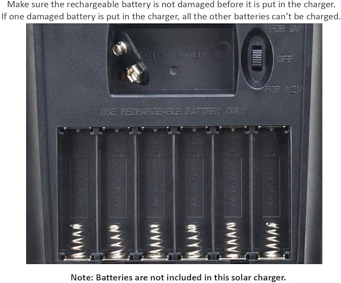 Sunway Solar AA AAA Battery Charger for Rechargeable Batteries 1.2V NiMH NiCD with Built-in 2Watt Solar Panel Portable Charger For1.2V Ni-MH Ni-CD Household Battery