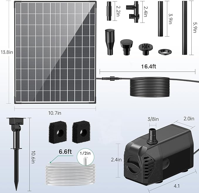 POPOSOAP Solar Water Fountain Pump, 30W Solar Pond Pump 160GPH Adjustable Flow, Dry-Run Protection, 16.5Ft Cord /6.6Ft Tubing for Pond/Waterfall/Garden/Hydroponics-P130H