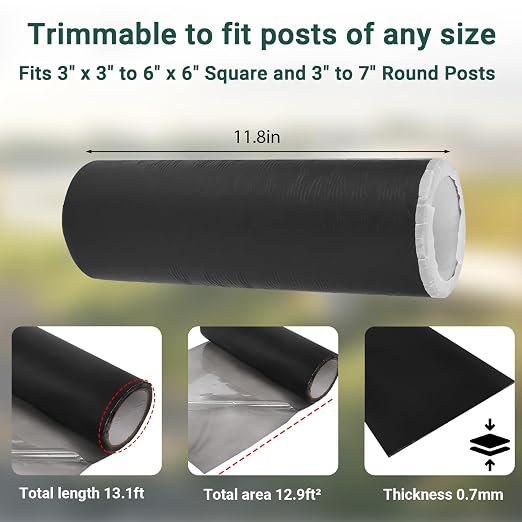 Fence Post Protector Self-Adhesive Post Sleeve Wrap Trimmable Waterproof Fence Rot Protection,13.1ft×11.8Inch(2 Rolls)
