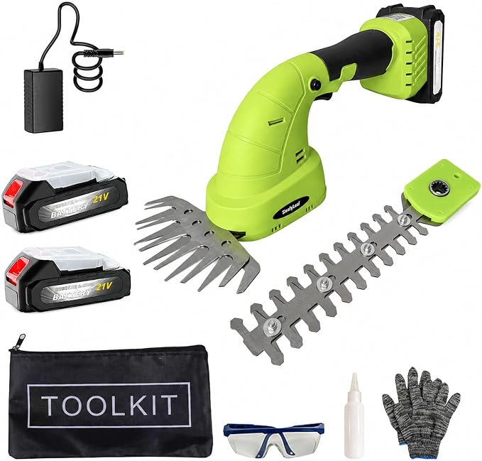 2-in-1 Cordless Hedge Trimmer & Grass Shear, 21V, Green | Lightweight Handheld, Small Yard Lawn Edging, Easy One-Hand Pruning for Women & Seniors, 2 Batteries & Charger Included
