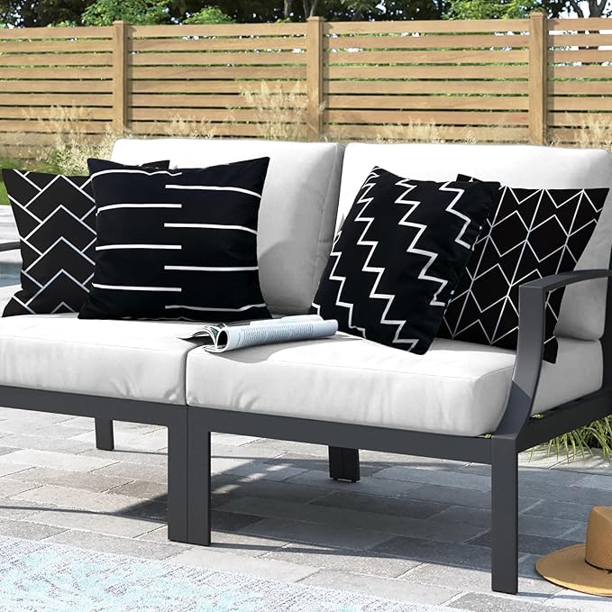 Adabana Outdoor Black Pillow Covers Set of 4 18 x 18 Boho Gemetric Decorative Throw Pillow Cover for Farmhouse Patio Couch Sofa Living Room Country