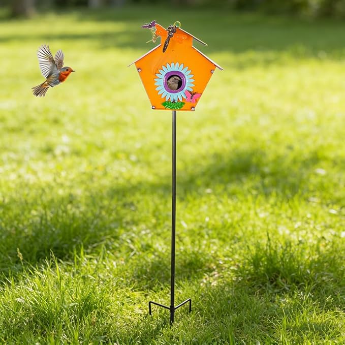 DREAMSOUL 37" Bird Houses for Outside, Hanging Bird House with 3D Design Metal Birdhouse Pole for Patio Yard Garden