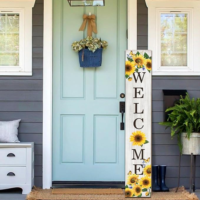 Sunflower Porch Sign Welcome Sign For Front Porch Summer Sunflowers Home Decor Sunshine Welcome Sign for Indoor Outdoor Garden Wooden Vertical Sign For Patio Front Door Porch Wall Yard