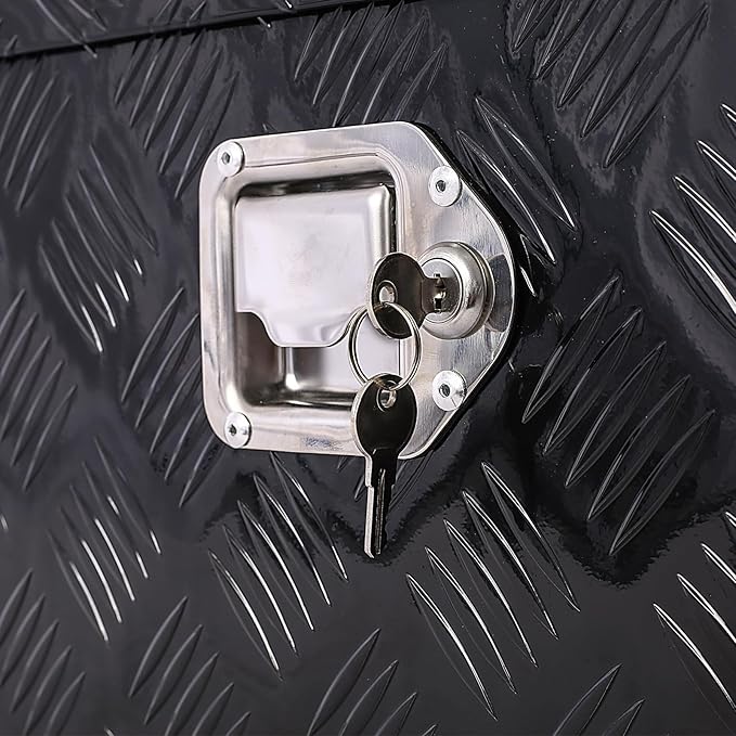 30 Inch Aluminum Truck Bed Toolbox Waterproof Storage Pick Up Truck Bed RV Trailer Toolbox with Side Handle Lock Keys Black