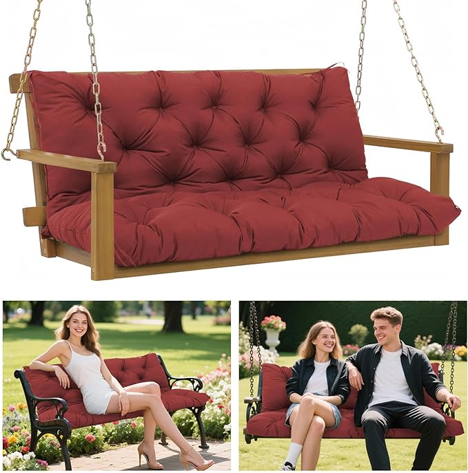 5" Thick Waterproof Porch Swing Cushion 40 x 40 in 3 Seater Replacement Outdoor Swing Cushions with Back Support Patio Swing Cushion for Outdoor Bench Furniture