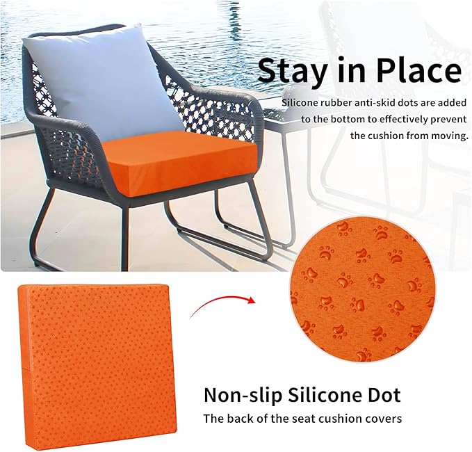 Easy-Going Waterproof Patio Cushion Covers 22x20x4 inch 4 Pack Replacement Non-Slip Outdoor Seat Cushion Slipcover with Zipper. Orange