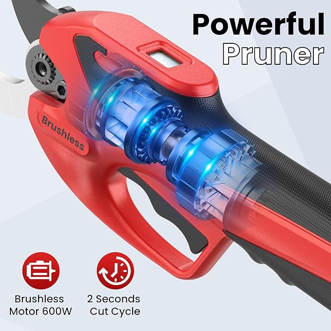 Brushless Electric Pruning Shears for 2 * 2000mAh Battery, Portable Cordless Pruning Shears with LCD Display＆SK7 Blades, Adjustable Cutting Diameter 0.8-1.1 Inch for Gardening Tree Pruning