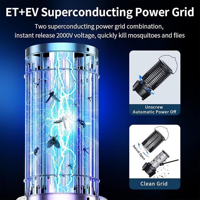 FOXLVDA Bug Zapper Outdoor & Indoor, Mosquito Zapper 2 in 1 Portable & Rechargeable Bug Zapper with 3600mAh Battery & LED Night Light, Powerful Electric Fly Zapper for Patio, Backyard, Garden, Camping