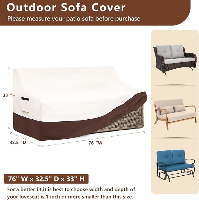 Outdoor Couch Cover,Heavy-Duty Waterproof Outdoor Sofa Cover,All-Weather Patio Furniture Covers for Loveseats & Benches (Beige,Fits 76" W x 32.5" D x 33" H)