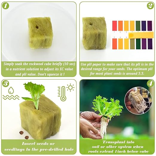 Halatool 1 Inch Rockwool Cubes Garden Rock Wool Stonewool Grow Cubes Starter Plugs for Hydroponics Soilless Cultivation Clone Plants Germination Start (4 Sheets, 200 Plugs in Total)