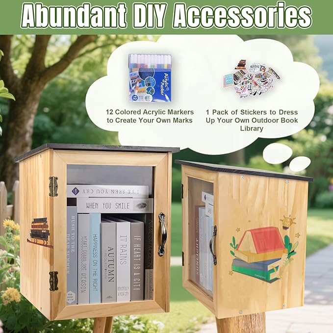 Little Library Box Outdoor, Free Outdoor Litte Library Box Storage, Free for Neighborhoods, Community, Sharing Books, Literature, Newspaper etc.(1 Pcs Sticker)