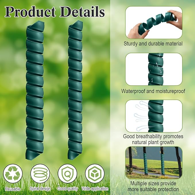 Wesiti 20 Pcs Tree Trunk Protector Plastic Spiral Trunk Tree Wrap Guard Bark Tube Protectors to Protect Bark Saplings from Deer Cats Rodents Rabbit Mowers (Dark Green)