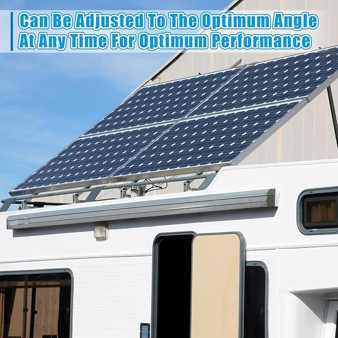 2 Set Adjustable Solar Panel Tilt Mount Bracket Aluminum Alloy Solar Panel Mounting Support up to 50 70 100 150 200 300 400 Watt Solar Panel for Flat Surface Roof RV Boat Off-Grid (Mount Only) Silver