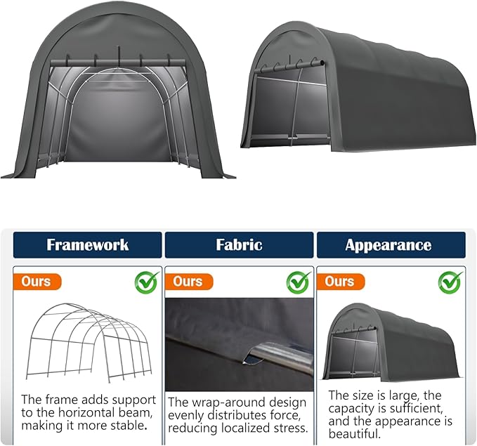 10x20 FT Anti-Snow Carport, Heavy-Duty Portable Garage with Steel Frame & Vented Roof, Removable Double-Zipper Door, Waterproof Outdoor Storage Shelter for Trucks, Boat, Easy Assembly, Grey
