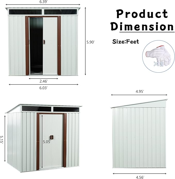 6FT x 5FT Outdoor Storage Shed, Heavy Duty Galvanized Steel Garden Shed with Sloped Roof, Sliding Lockable Doors, Punched Vents & Foundation Kit, Weather Resistant Tool Shed for Backyard, White