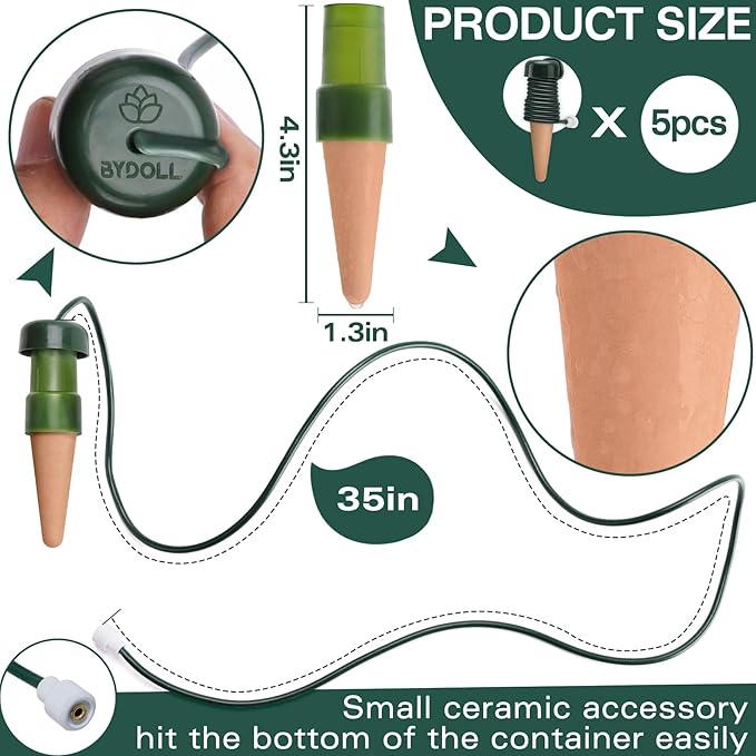 BYDOLL Plant Self-Watering Stakes Automatic Dripper Watering Terracotta Spikes for Indoor Outdoor Plant,Watering Insert Devices for Vacation use,Bonsai Garden Drip Irrigation System(5 Pack)