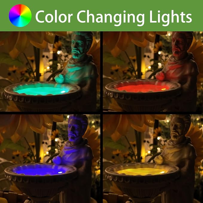 Sheaifun St Francis Garden Statue Outdoor Solar Garden Decor Resin 10.5 Inch Tall Colorful Lights St Francis Statue with Bird Bath Feeder for Yard Patio Lawn Decoration Religious Gifts for Women