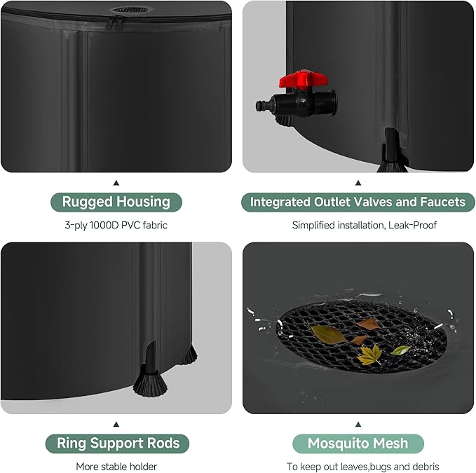 Collapsible Rain Barrel Water Storage Containers-105 Gallon Portable Rainwater Collect System Water Tank to Collect Rainwater from Gutter Downspout Water Catcher with Spigots,Filter＆Overflow Kits