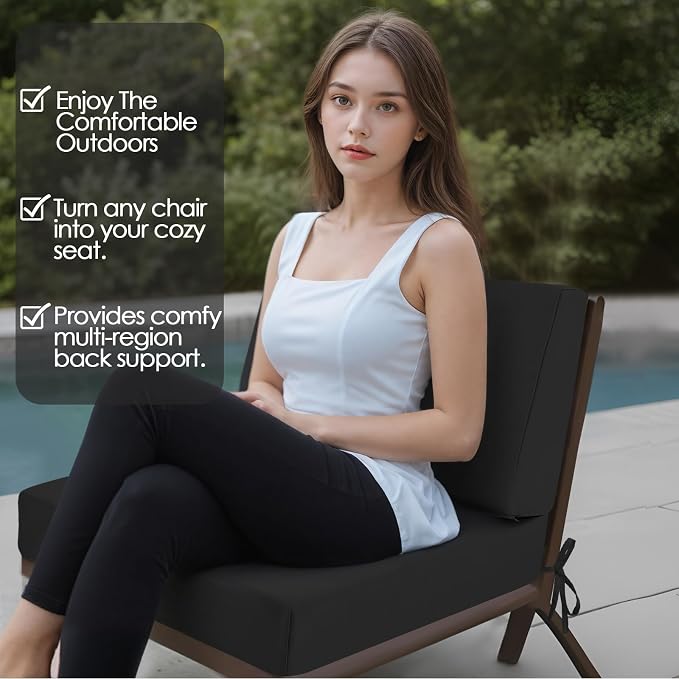 Outdoor Cushions for Patio Furniture, Outdoor Seat and Back Cushion, Waterproof Hampton Bay Deep Seat Replacement Couch Cushions for Garden Lawn, 28.5x28.5 Black