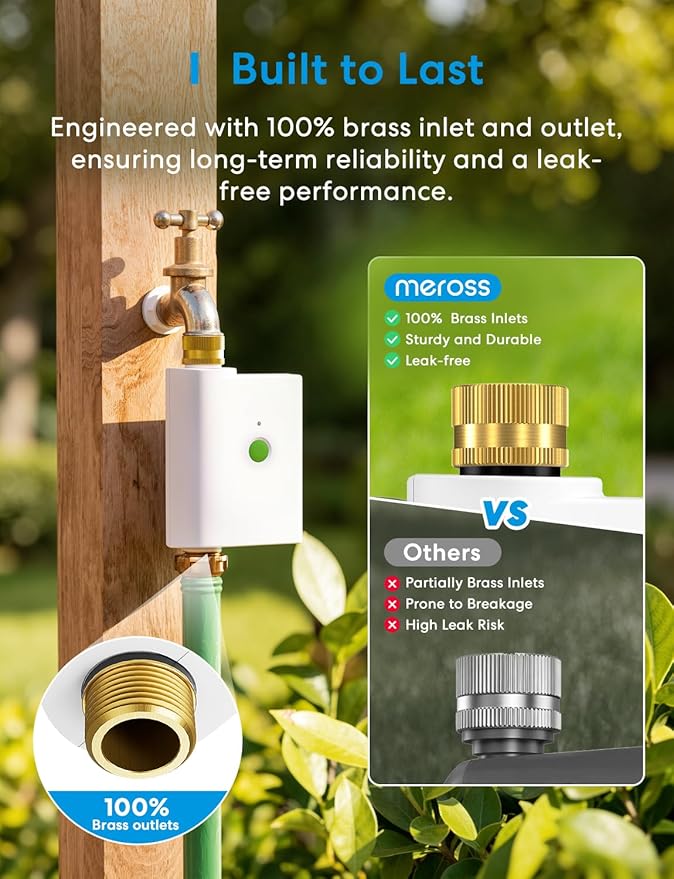 meross WiFi Water Timer for Garden Hose, Smart Hose Timer with Brass Inlet & Outet, WiFi Sprinkler Valve Work with Apple Homekit, Alexa & Google Assistant, Smart Rain Skip for Lawn, Garden & Yard