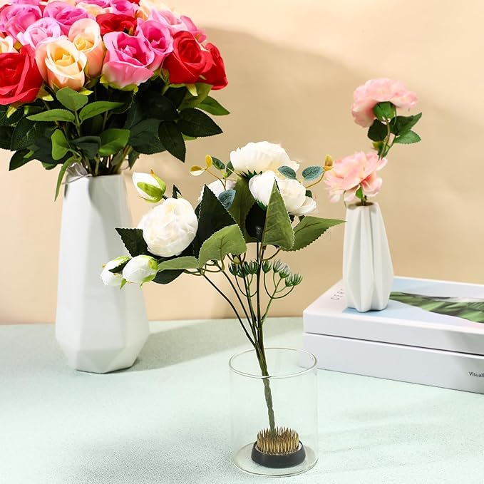 Sliner 8 Pcs 1.57 Inch Floral Frogs Round Brass Flower Holder Japanese Ikebana Vase Floral Frogs Arranger Fixed Tools Pin for Flower Arrangement Home DIY Craft(Gold)