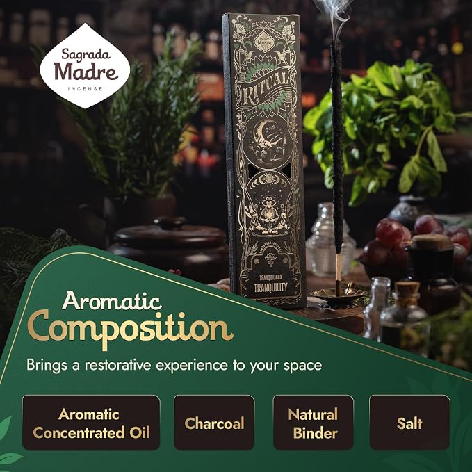 Ritual - Tranquility Incense Sticks, Creates a Serene Atmosphere, 6 Sticks, 9 Inches Each, Natural Incense with Aromatic Concentrated Oil, Charcoal, Natural Binder & Salt - 1 Hour Burn Time