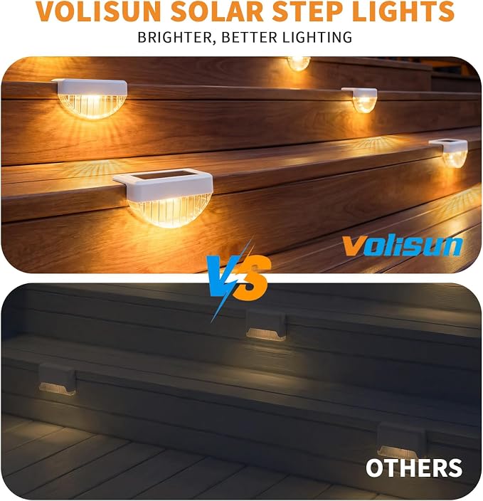 VOLISUN 8 Pack Solar Deck Lights Outdoor, Warm White LED Solar Step Lights for Outside, Waterproof Fence Light for Patio, Deck, Stairs, Yard, Pool and Porch (White)