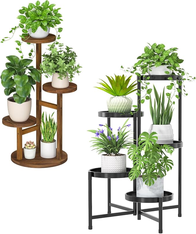 iDavosic.ly Tiered Plant Stand Indoor Outdoor Set of 2,5 Tier Large Plant Stand Indoor with 10 Inch Wide Tray & 3 Tier Porch Plant Stand