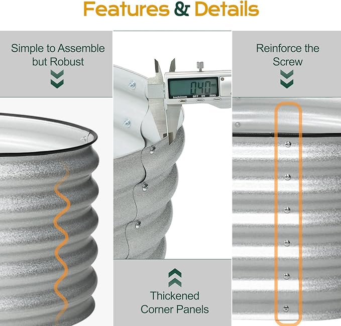 Aoodor 5 x 2 x 1.5 ft Oval Galvanized Raised Garden Bed Kit, 4-in-1 Large Metal Outdoor Planter Box for Vegetables, Flowers, and Herbs, 17" Tall, Silver