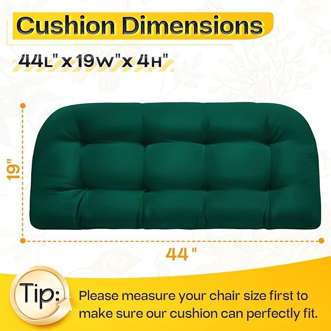 MAGIC ELEPHANT Outdoor Bench Cushion, Memory Foam Loveseat Cushion for Patio Furniture Wicker Chair, Settee Porch Swing Seat Cushion, 44 x 19 Inches (Green)
