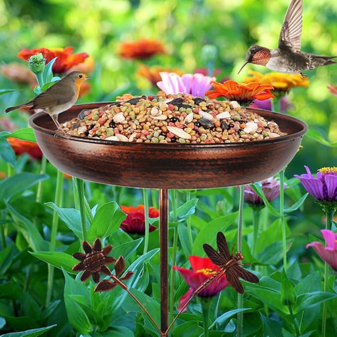 DREAMSOUL 34 Inch Height Bird Bath Stake, Vintage Bird Bath for Outside 13" Dia Birdbath for Garden Patio Decor