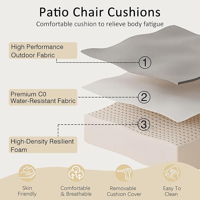 COZYVIDA Outdoor Deep Seat Cushion Set of 2, 22"x24" Seat & 23"x19" Back, C0 Water-Resistant Breathable Fabric, UV-Resistant 1000+ Hrs, 30D Foam with Recycled Fiber Fill,Beige