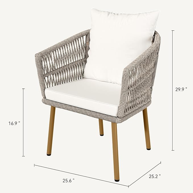 DWVO Wicker Sofa Chair, Single Bistro Armchair with Weatherproof Cushions, Outdoor Dining Chair for Outdoor, Indoor, Beige