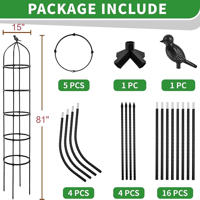 6.7FT Garden Obelisk Trellis for Climbing Plants,81”Metal Plant Support Tower,Heavy Duty Thickened Tube,Rustproof Black Vine & Flower Stand for Outdoor Indoor Use