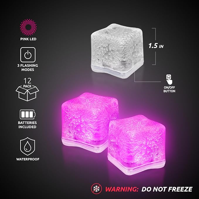 Windy City Novelties 12 pack LED Ice Cubes with Changing Lights (Pink)