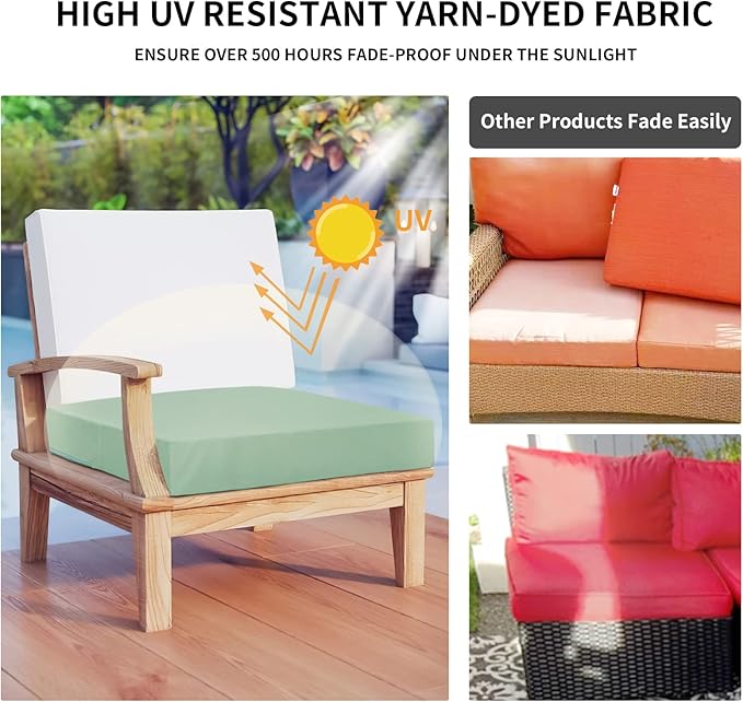 Easy-Going Waterproof Patio Cushion Covers 20x18x4 inch 4 Pack Replacement Non-Slip Outdoor Seat Cushion Slipcover with Zipper. Greyish Green