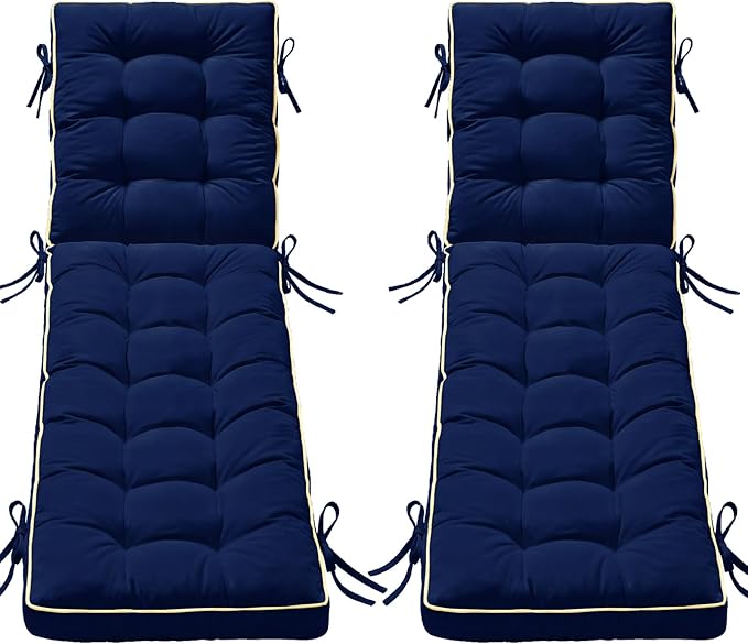 2 Pack 80x26 Inch Folding Chaise Lounge Cushion Quick Dry - Outdoor Sun Lounger Seat Pad with Shredded Foam for Patio Furniture, Deck Chairs, Poolside (Blue, 80 INCH × 26 INCH- 2 Pack)