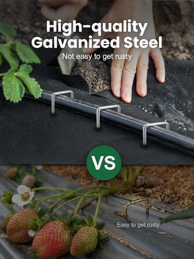 GROWNEER 20 Pack Landscape Staples 6 Inch 11 Gauge Heavy Duty Hot-Dip Galvanized Steel Garden Stakes U-Shaped Weed Barrier Spikes Metal Ground Pins for Lawn and Yard Landscaping