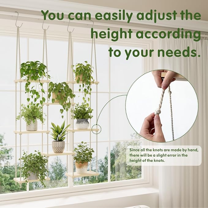 Window Plant Shelves, 8 Tier Window Sill Shelf for Plants, Macrame Hanging Plant Stand Indoor, Plant Hanger Floating Shelves, Window Plants Holder Boho Decor Living Room Bedroom Wall Decor