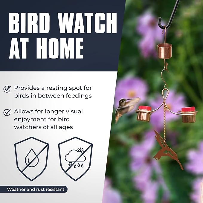 Monarch Abode Hanging Hummingbird Feeders for Outdoors – Pure Copper Handcrafted Double Hanging Hummingbird Feeder with Metal Ornament, Decorative Humming Bird Feeders for Outdoors Garden Patio Deck